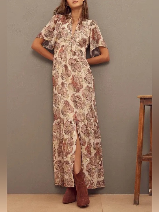 ba&sh Dresses & Skirts - ba&sh Cream Maxi Dress with Brown Floral Print